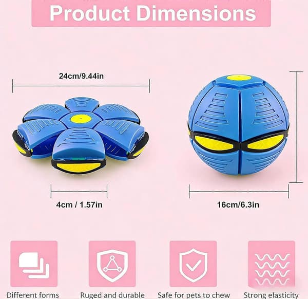 Fling Ball, Magisk Studsboll med 6 LED-lampor, 2-i-1 Flygande Tefatsboll, Pop-Up Transform, Explosionssäker blue Without flash