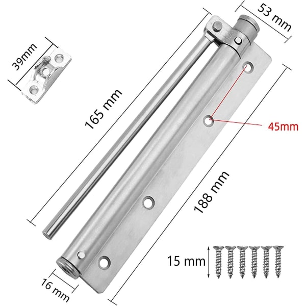 Automatiske fjederdørlukkere, justerbar fjederdørlukker, automatiske letvægtsdørlukkere, med skruer, til lette indvendige døre (dør Wi