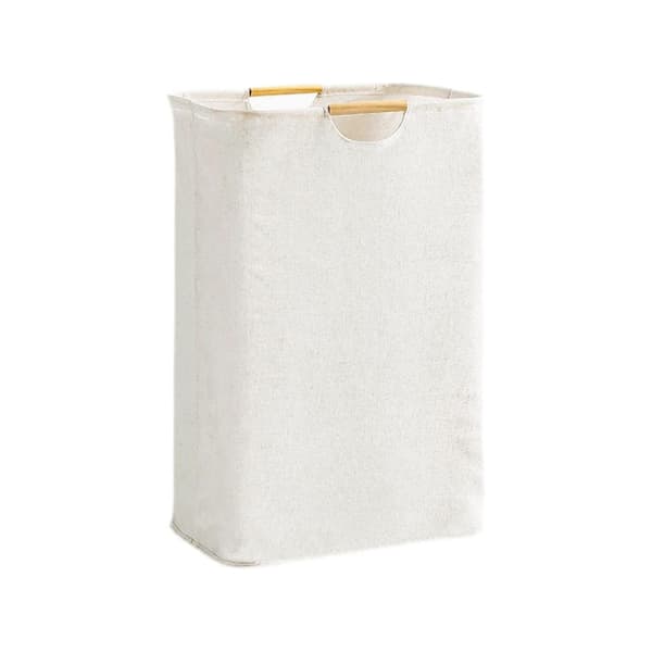 Large Modern Oxford Fabric Laundry Basket, Foldable, Wooden Handle