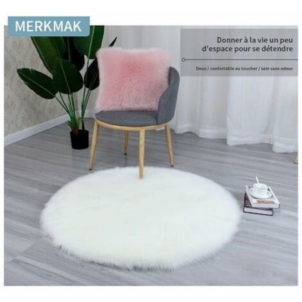 Plush Rug Round Floor Mat Imitation Wool Pure White Living Room Bedroom Area Rug - Round 100Cm