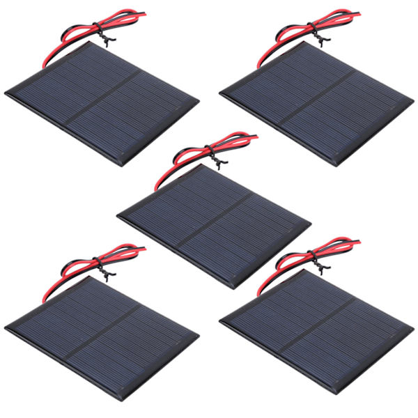 5 stk. Mini solpanel epoxy strømmodul 30 cm rød sort ledning 5,5 V 160 mA