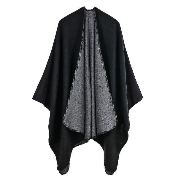 Cashmere Feel Poncho Dobbeltfarvet sjalomslag med åben front lang sweaterfrakke Fremragende