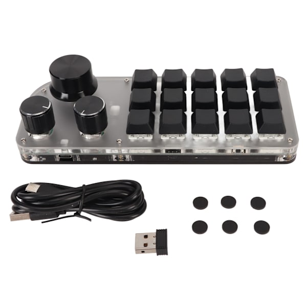USB Mini 15-tasters programmerbart DIY-tastatur med 3 tilkoblingsmoduser Type C kablet Bluetooth 2.4G trådløst