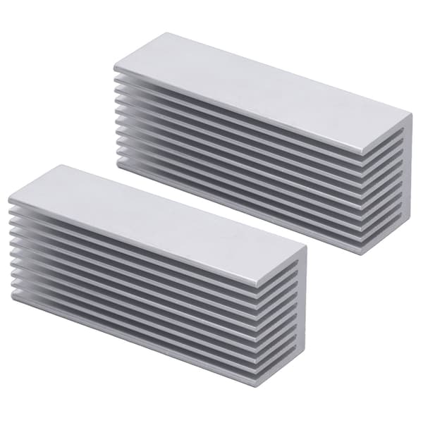 2 stk. kølefinner i aluminium køleplade-sæt til CPU elektronisk chip 100x40x30mm med termisk ledende klæbemiddel