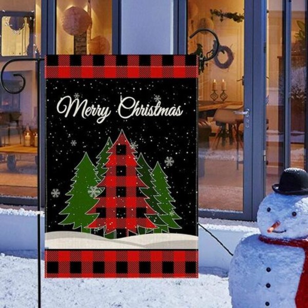 Christmas Tree Yard Flag 12 x 18 Inch Double Sided Small Red Buffalo Plaid Winter Yard Flag Merry Christmas Decorative B