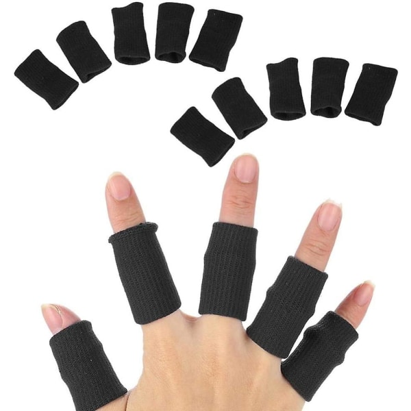 Fingerbeskytterhylster, 10 stk. Stretch fleksibel fingerskinnestøtte Fingerbeskytter Sportshjælp Gigtbånd (sort)