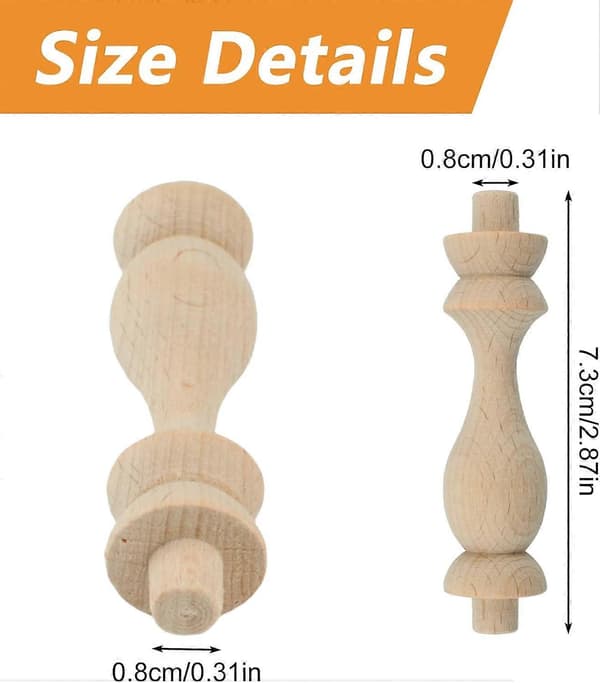 Mini dekorativa träbalusterer omålade träspindlar, 12 st dekorativa träbalusterer obehandlade träspindlar trä DIY hantverksspindlar 7.3CM