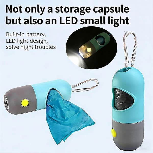 Hundeavfallsposeholder med lommelykt, USB oppladbar, avfallsposedispenser for bånd, inkluderer 1 rull ekstra tykke poser Grey