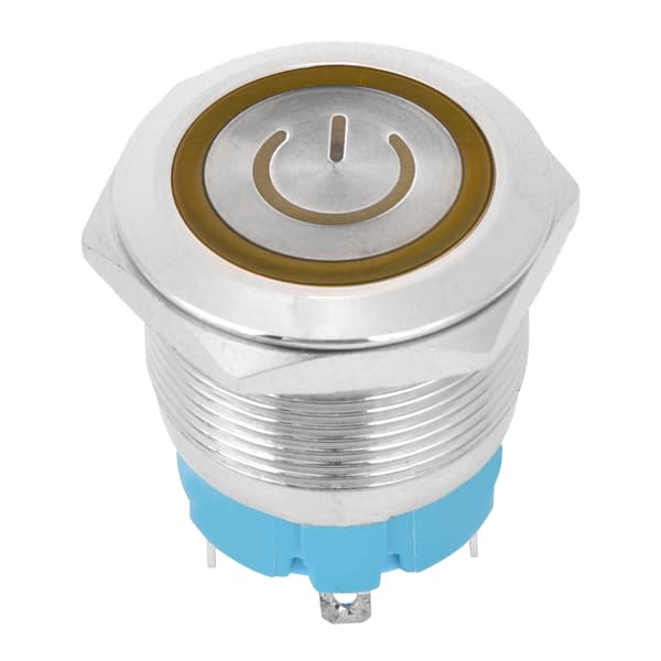 2 stk. 4-pinners trykknappbryter 3-6VDC 22mm Flat Head Round Button med strømlys Skilt Gul