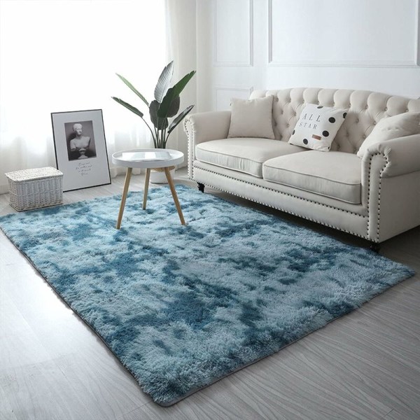 Dark blue 80*160cm gradient tie-dye living room coffee table bedroom plush rectangular floor mat，For toilet, toilet, etc