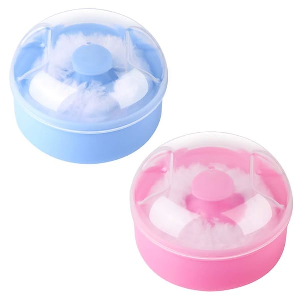 2 Pack Baby Body Cosmetic Powder Puff Body Powder Puff & Container case (vaaleanpunainen ja sininen)