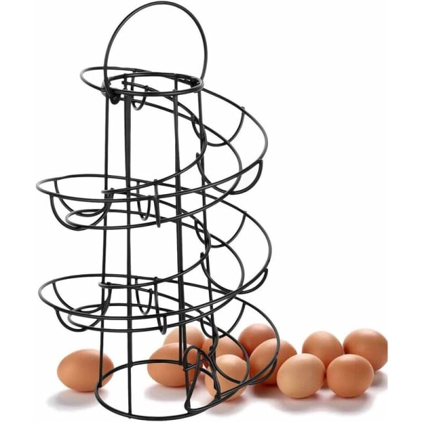 Muna-annostelijan spiraalisäilytys, metallinen rautakierre munateline munateline, keittiön esittelyteline, 24 munalle (musta)