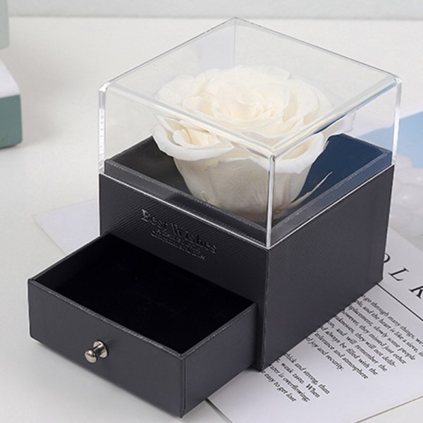 Rosa akrylkonserverad presentförpackning för blomsmycken, presentförpackning för smycken för alla hjärtans dag (vit),