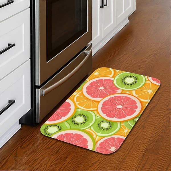 Frugtmønster køkkenmåtter til gulv, levende citrusdesign bløde måtter, sommer polstrede komfort vaskbare indretningsmåtter til køkkenvaske Vibrant 1'4" x 2' (Rectangular)