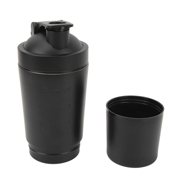 Protein Shaker-flaske i rustfrit stål 600 ml Bærbar Mixer Kop med ståltrådskugle til Pre Workout Sort