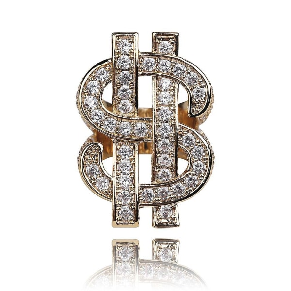 Fashion Rock Us Dollartecken Ringar Iced Out Bling Guld Silver Färg Aaa Cubic Zircon Hip Hop Ring Smycken för män storlek 7-11 Gold