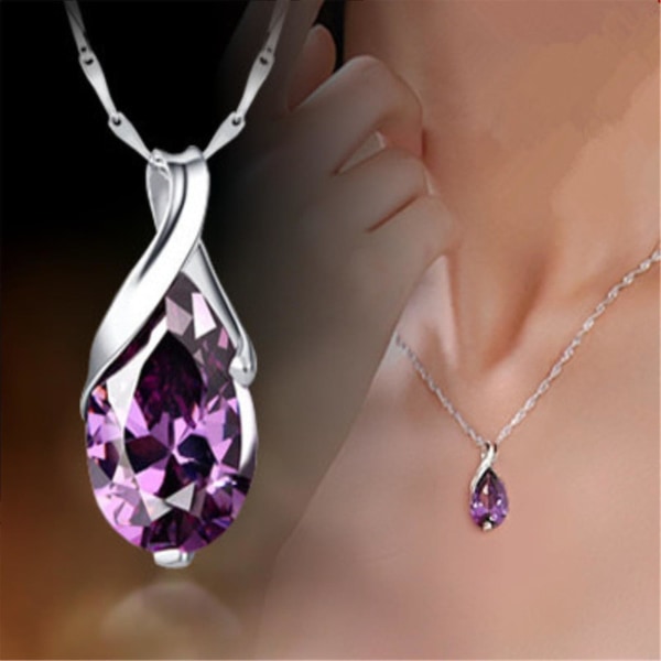 Mode lila kristall dam halsband ängel tårar hänge feminina smycken semester gåva