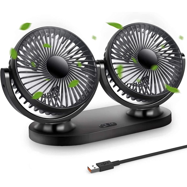 Usb Fan Mini Dobbelt Head Fan 360 Rotation 3 Speeds Bærbar Fan Velegnet til Bil