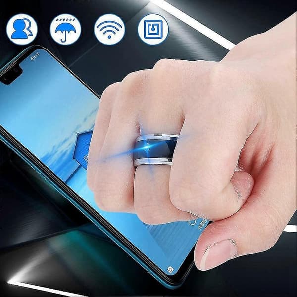 2 stk. brugervenlige NFC Smart Ringe, metalmateriale universel smart ring, til mobiltelefon (størrelse 7)
