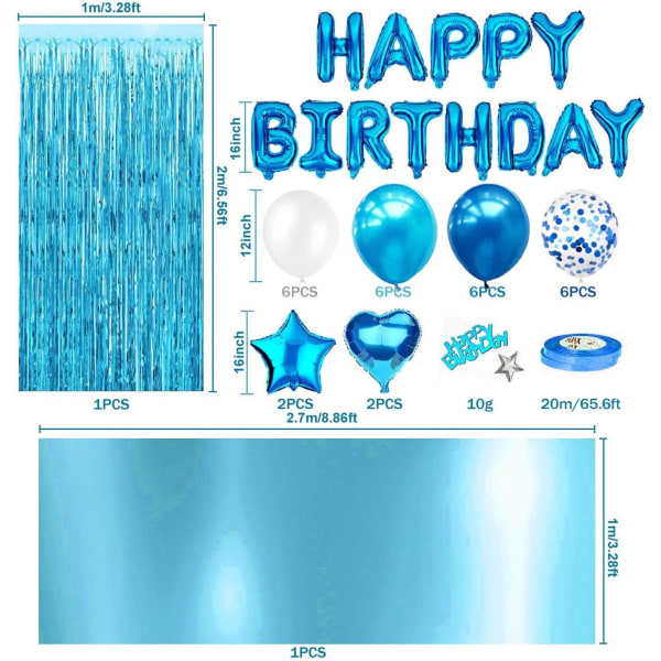 Ballonsæt, tilbehør til fødselsdagsfest, dekorationssæt til pom pom duge (lyseblå),
