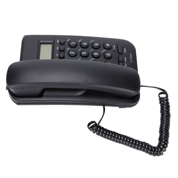 Halv Hands Free Sladdtelefon för Väggmontering med Nummerpresentation Ingen Batteri Krävs Svart