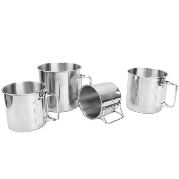 4 stk utendørs kopper i rustfritt stål med sammenleggbart håndtak, stablebare kopper for grilling, klatring, camping