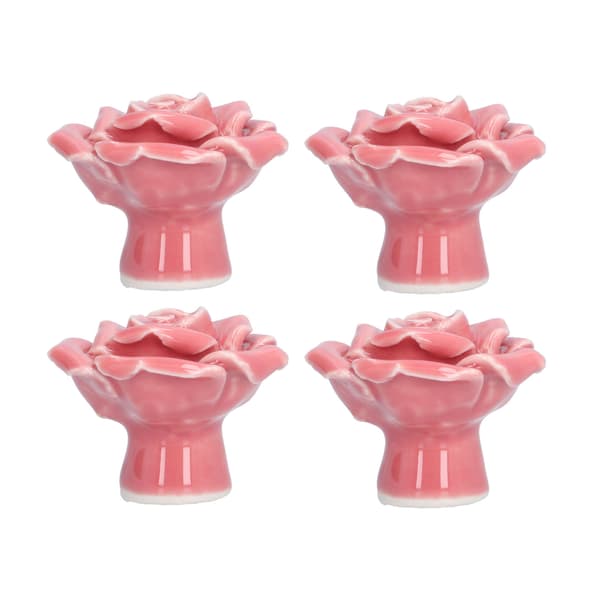 4-delad rosenformad modern keramisk skåpsknopp för hem, vardagsrum, sovrum, rosa