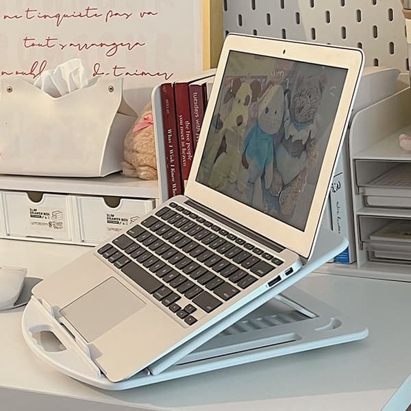 Justerbart laptopstativ, hopfällbart lyftbart bärbart kylställ för bärbar dator, vitt Y-typ med mobiltelefonfäste