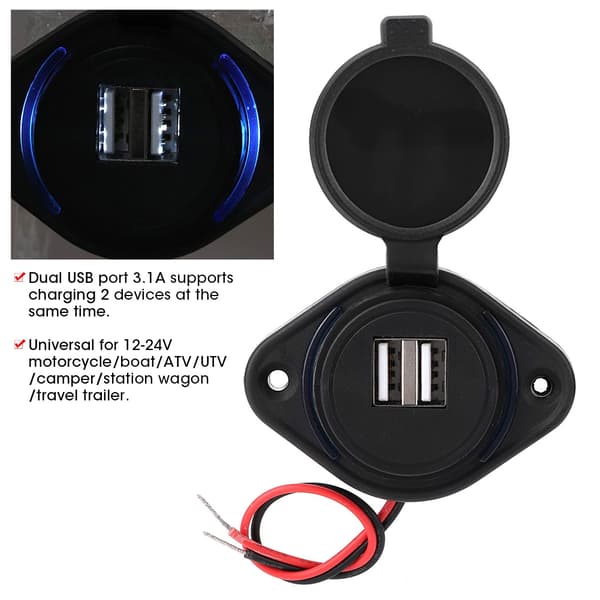 3.1A Dobbelt USB Biloplader Strømstik Adapter til ATV UTV Camper Campingvogne