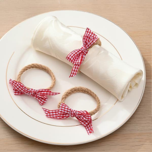 6 stk. Jute Servietringe - Ternede Sløjfer & Håndlavede - til Bryllup & Banket 6pcs