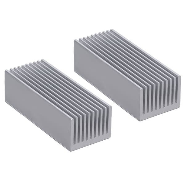 2 stk. kølefinner i aluminium køleplade-sæt til CPU elektronisk chip 100x40x30mm med termisk ledende klæbemiddel
