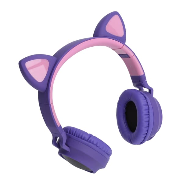 Kat Øre Hovedtelefon 3D LED Lys Trådløs Bluetooth 5.0 Foldbart Headset med Mikrofon Lilla