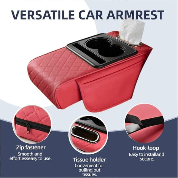 4-i-1 Bil Midtkonsolltrekk, Armleneunderlag for SUV, Sedan, Lastebil Red