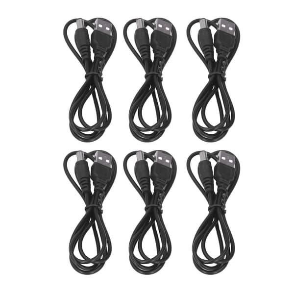 6 stk. 5V DC-stik strømkabel USB 2.0 A han til 5.5x2.1mm opladningsstik sort