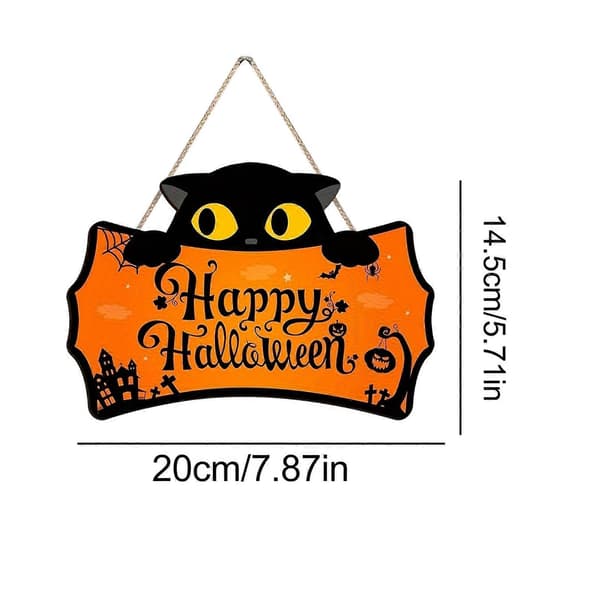 Sort Kat Træskilt – Græskarslot Design – til Halloween-dekoration Orange