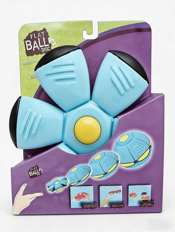 Fling Ball, Magisk Studsboll med 6 LED-lampor, 2-i-1 Flygande Tefatsboll, Pop-Up Transform, Explosionssäker Macaron Blue Without flash