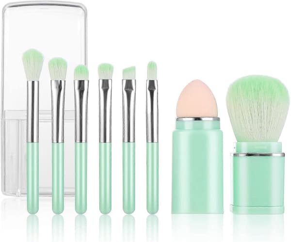 Travel Makeup Brushes Set - 8 in 1 Portable Set with Case for Foundation, Concealer, Blending, Powder, Eyeshadow