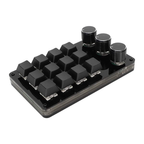 Mini 12-knapps Hot Swappable Mekanisk Knappsats med 3 Rattar Anpassad Programmerbar Kabel Avtagbar Blå Switch