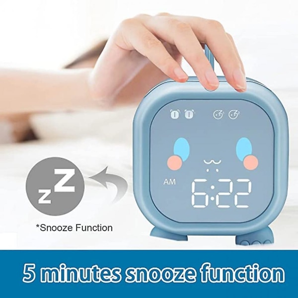 Digital väckarklocka för barn, klocka vid sängen, sömntränare för barn, väckningsljus och nattlampa USB -barnpresent. (blå)