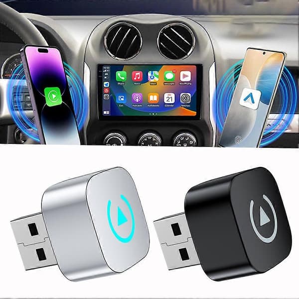 2 i 1 trådløs adapter konverterer kablet til trådløs til CarPlays Androids Auto USB Plug Play Smart stemmeudsendelse Black