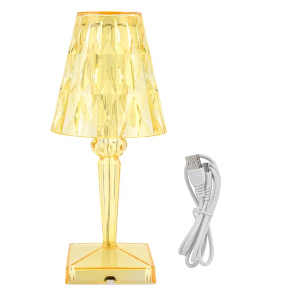 LED Krystall Bordlampe Dimbar USB-Lading Skrivebordslampe Transparent Prisme Innendørs Belysning Gul