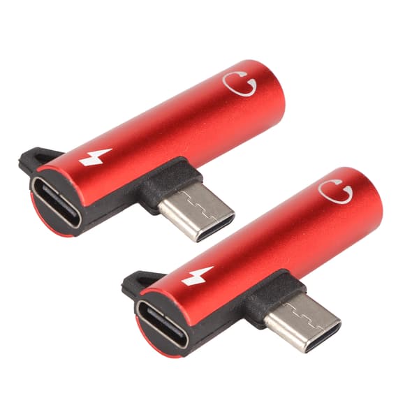 2 STK USB C til 3,5 mm lydstikadapter 2 i 1 opladning lyd ABS til telefon tablet rød