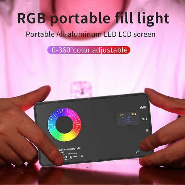 LED Selfie-lys med klips - Bærbart RGB-videolys, genopladeligt og dæmpbart panellampe til iPhone og smartphonetilbehør Black