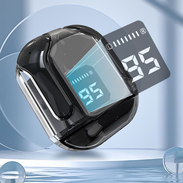 Trådløse Bluetooth-øretelefoner Transparent Støjreducerende HiFi Stereo Touch Control Sort