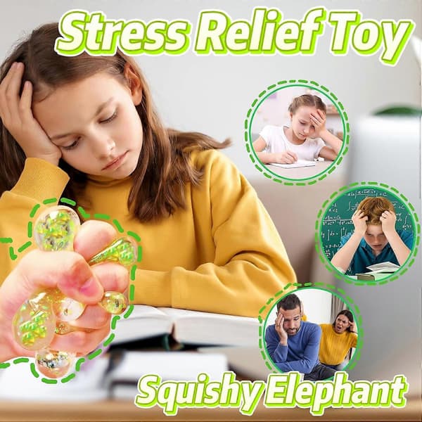Glitter Squishy Djur 1 st Elefant Stressbollar Squishy Leksaker för Vuxna Barn, Squishy Elefant Sockerboll Sensoriska Leksaker, Kläm Squishy Boll Green