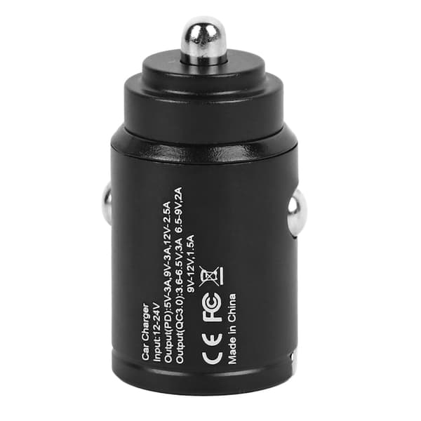 Mini Biloplader Dobbeltport PD30W QC3.0 Hurtigopladning USB-adapter i aluminiumslegering til køretøjer