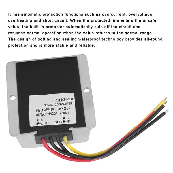 DC Buck Modul 36V 48V til 24V 20A 480W Spændingsreducerende Konverter Strømregulator