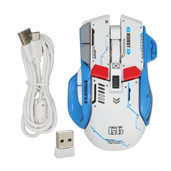 2.4G Kablet Bluetooth 3 Modus Gamingmus 5 Justerbar DPI 11 RGB Lys for Windows Android iOS Hvit