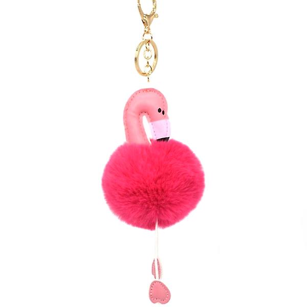 Nyckelringar Flamingo nyckelring pälsboll Pom Pom nyckelring för väska Mobiltelefon Bilnyckelhänge (rosa röd)