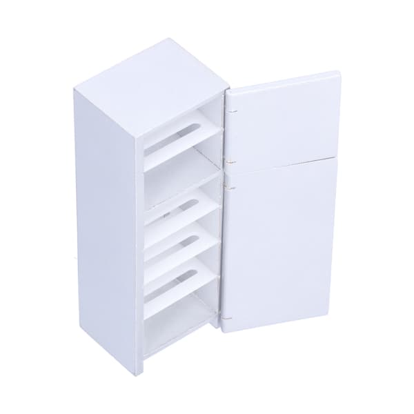 1:12 Dockhus Kylskåp Trä Miniatyr Kyl Möbel Dekoration Present Leksak Silver